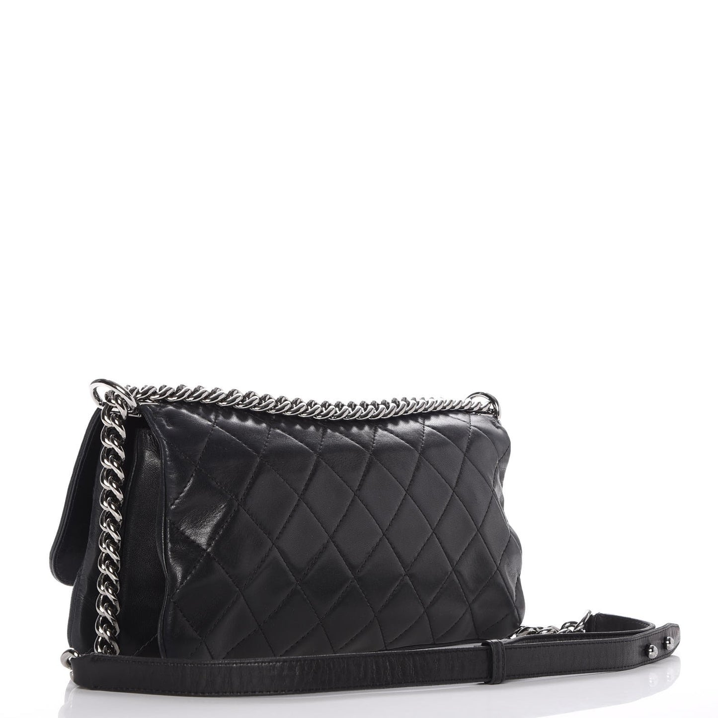 Lambskin Quilted Soft Boy Flap Black