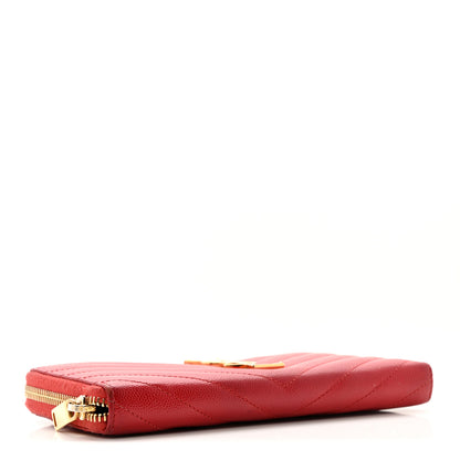 Saint Laurent Grain De Poudre Matelasse Chevron Monogram Zip Around Wallet Red 4 of 11