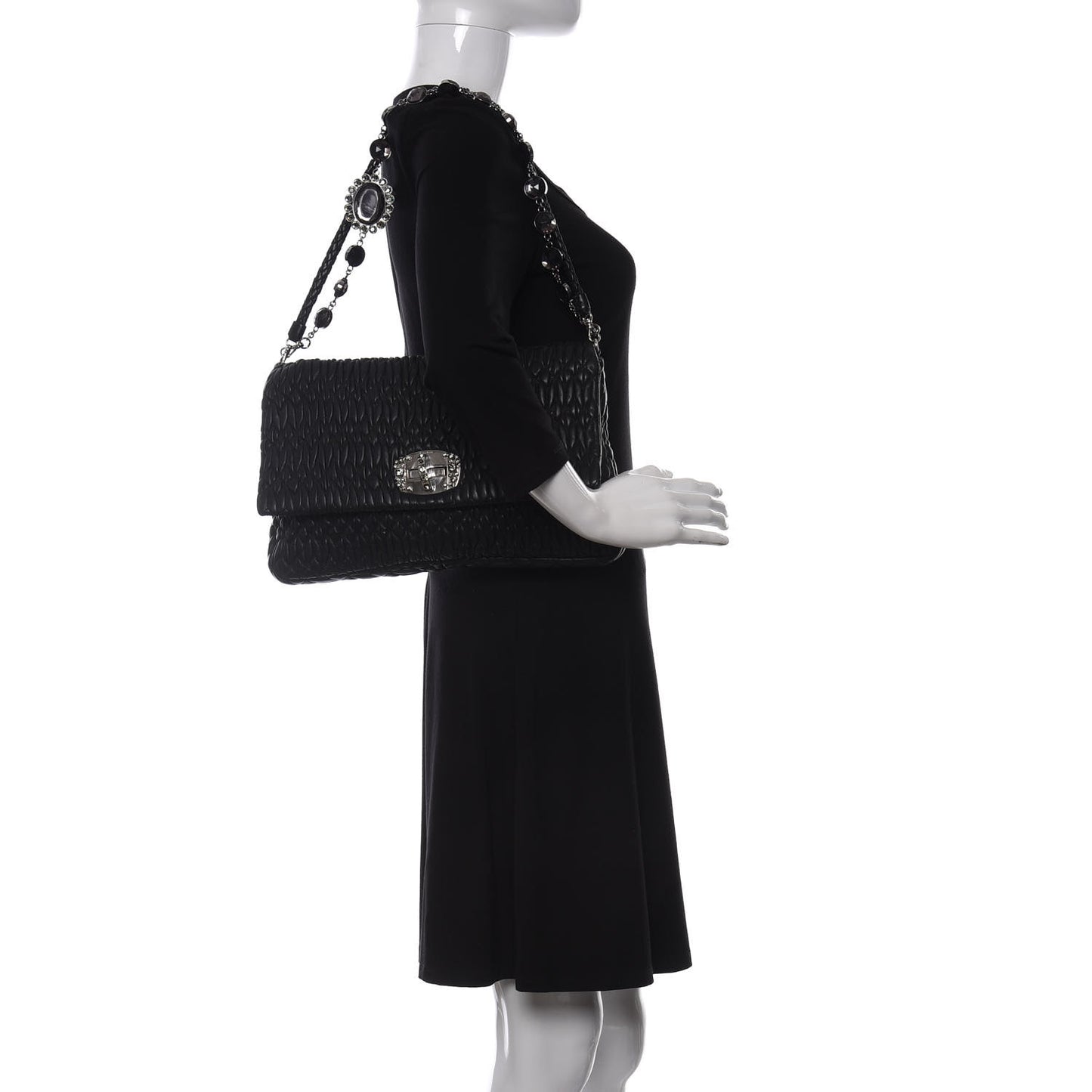 Nappa Matelasse Crystal Flap Clutch Black