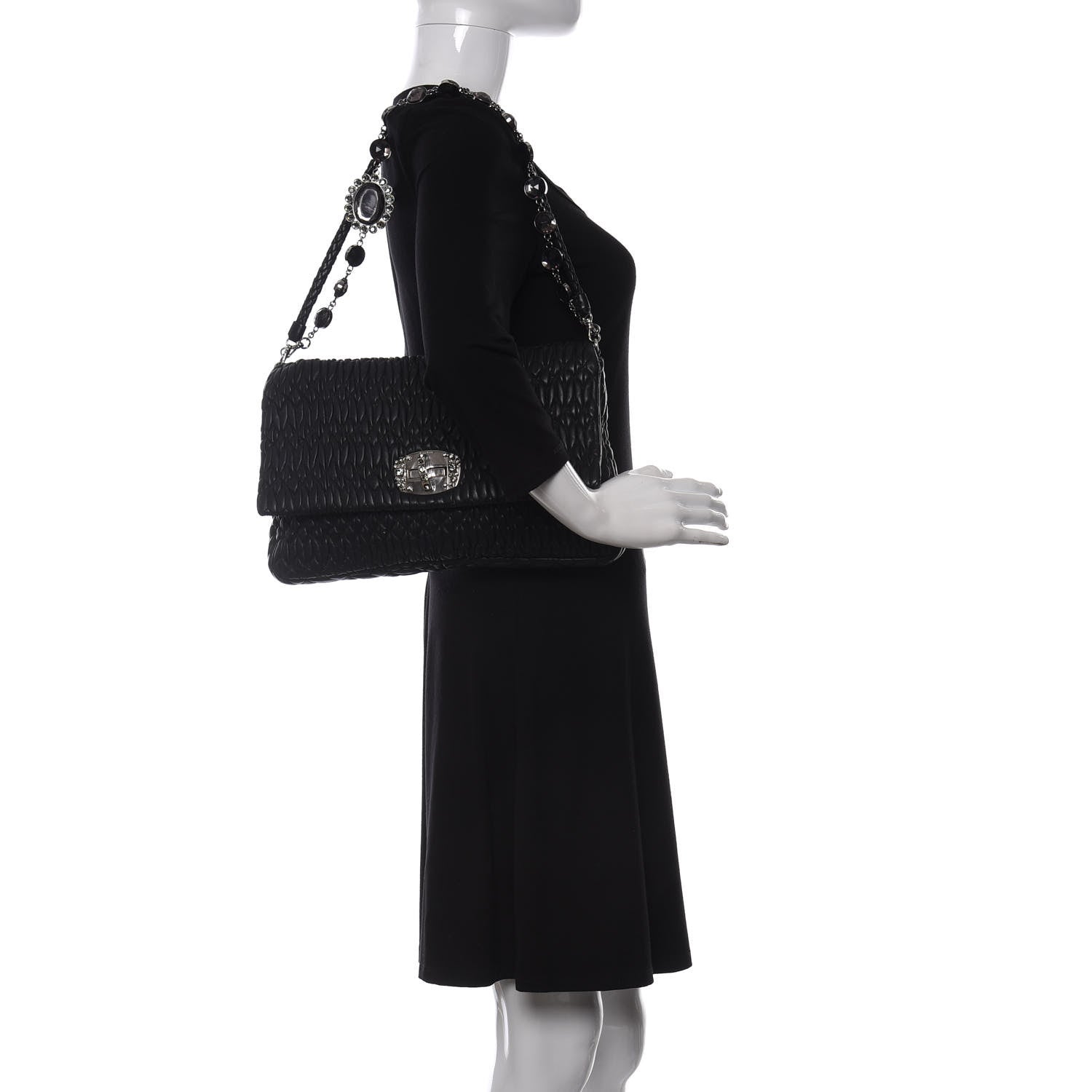 Miu Miu Nappa Matelasse Crystal Flap Clutch Black 2 of 15