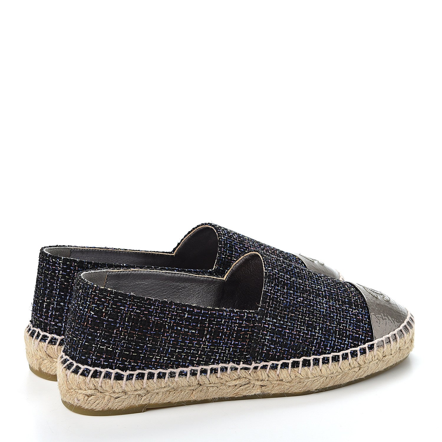 Chanel Tweed Patent Goatskin CC Espadrilles 37 Black Pink Yellow Silver 4 of 11