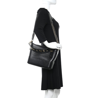 Chanel Crocodile Embossed Calfskin Medium Gabrielle Cocodile Hobo Black 2 of 10