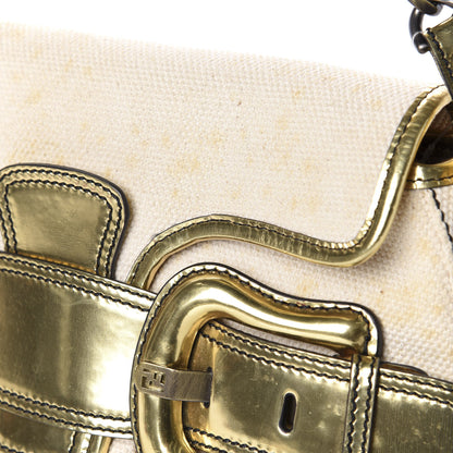 Fendi Canvas Metallic Calfskin B Bis Flap Bag Natural Gold 8 of 17