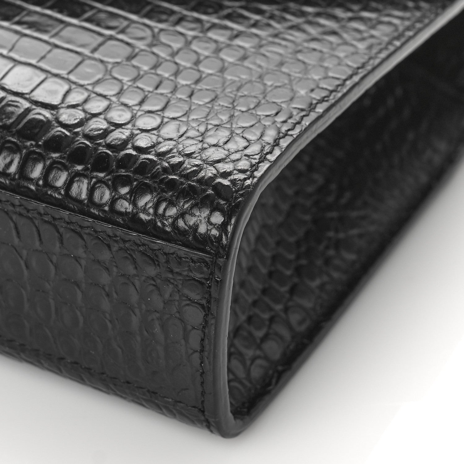 Saint Laurent Calfskin Crocodile Embossed Medium Monogram Envelope Chain Shoulder Bag Black 9 of 9