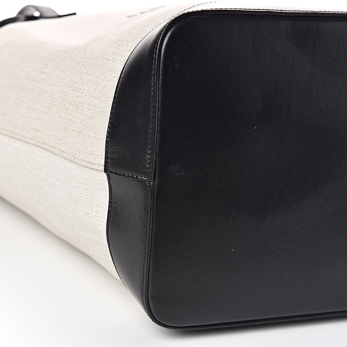 Canvas Calfskin Teddy Drawstring Shopping Tote White Black