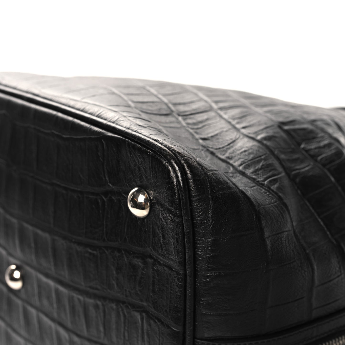 Calfskin Crocodile Embossed Large Emmanuelle Bucket Bag Black