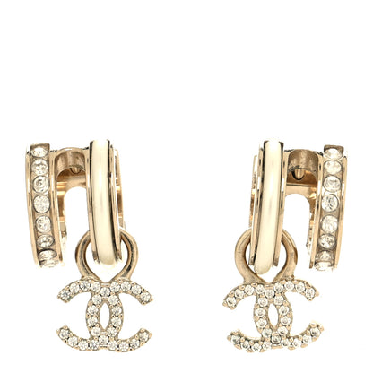 Chanel Crystal CC Hoop Drop Earrings Gold Pearly White 1 of 4