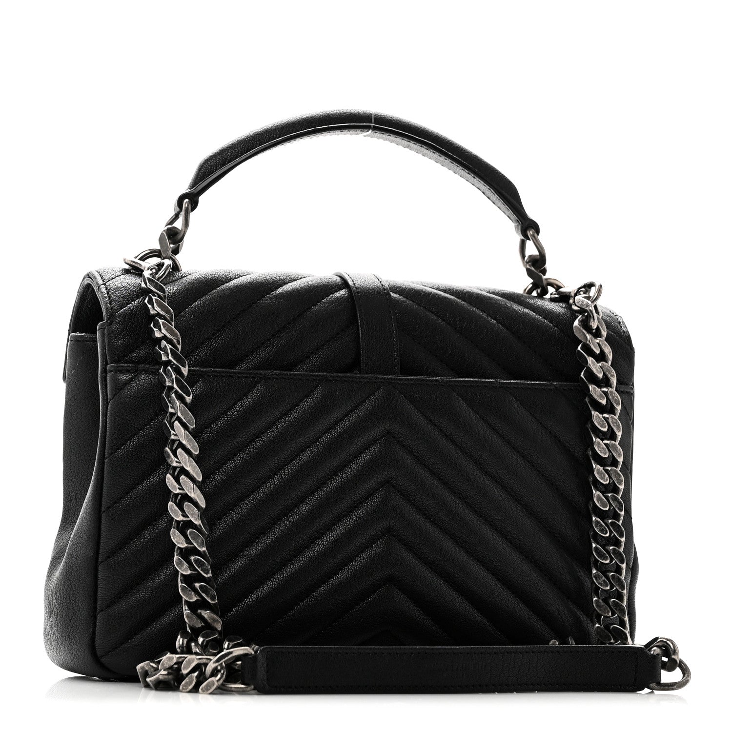 Saint Laurent Sheepskin Matelasse Chevron Monogram Medium College Bag Black 3 of 10