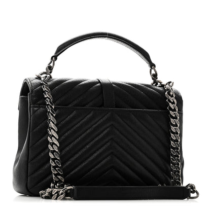 Saint Laurent Sheepskin Matelasse Chevron Monogram Medium College Bag Black 3 of 10