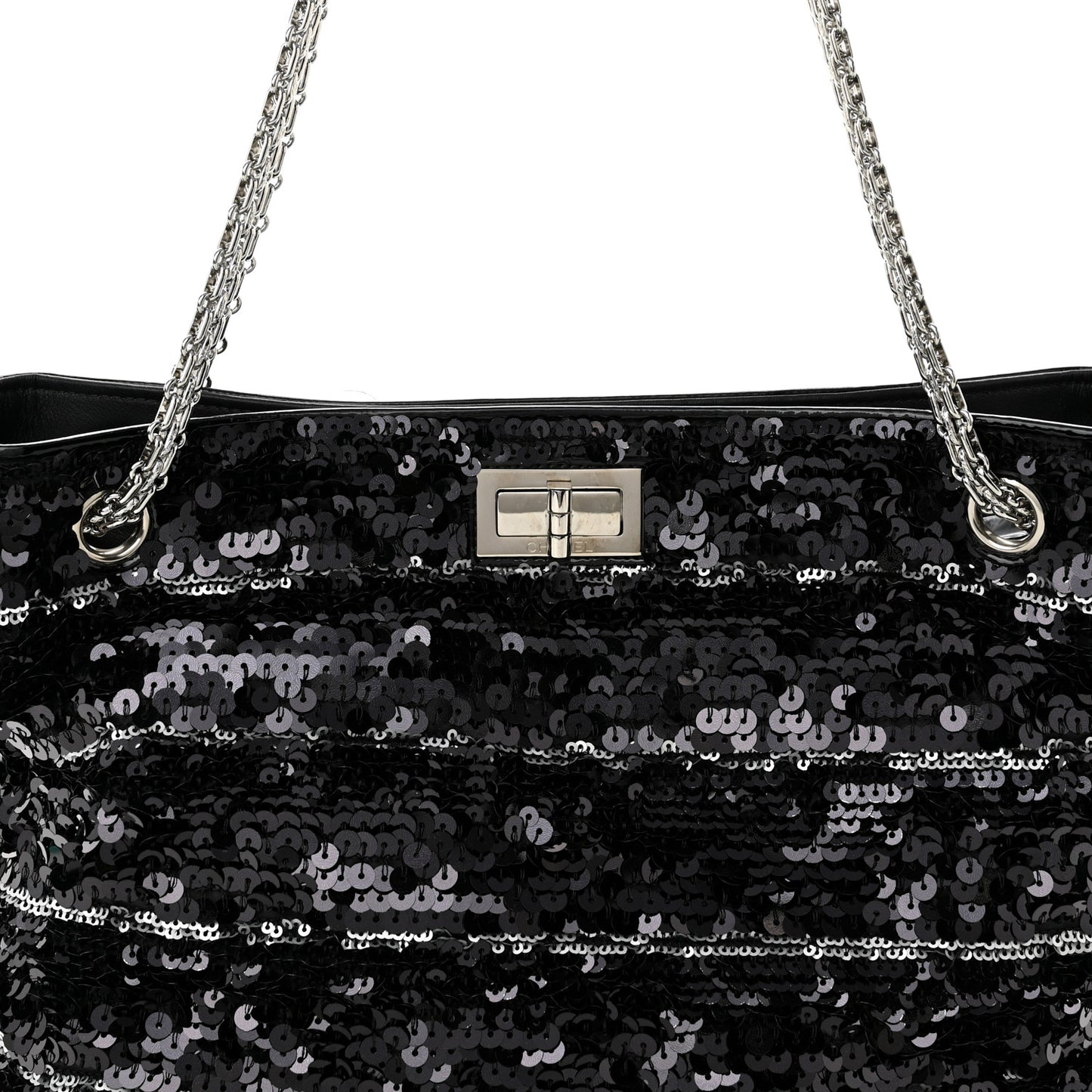 Sequin Striped Mademoiselle Tote Black Silver