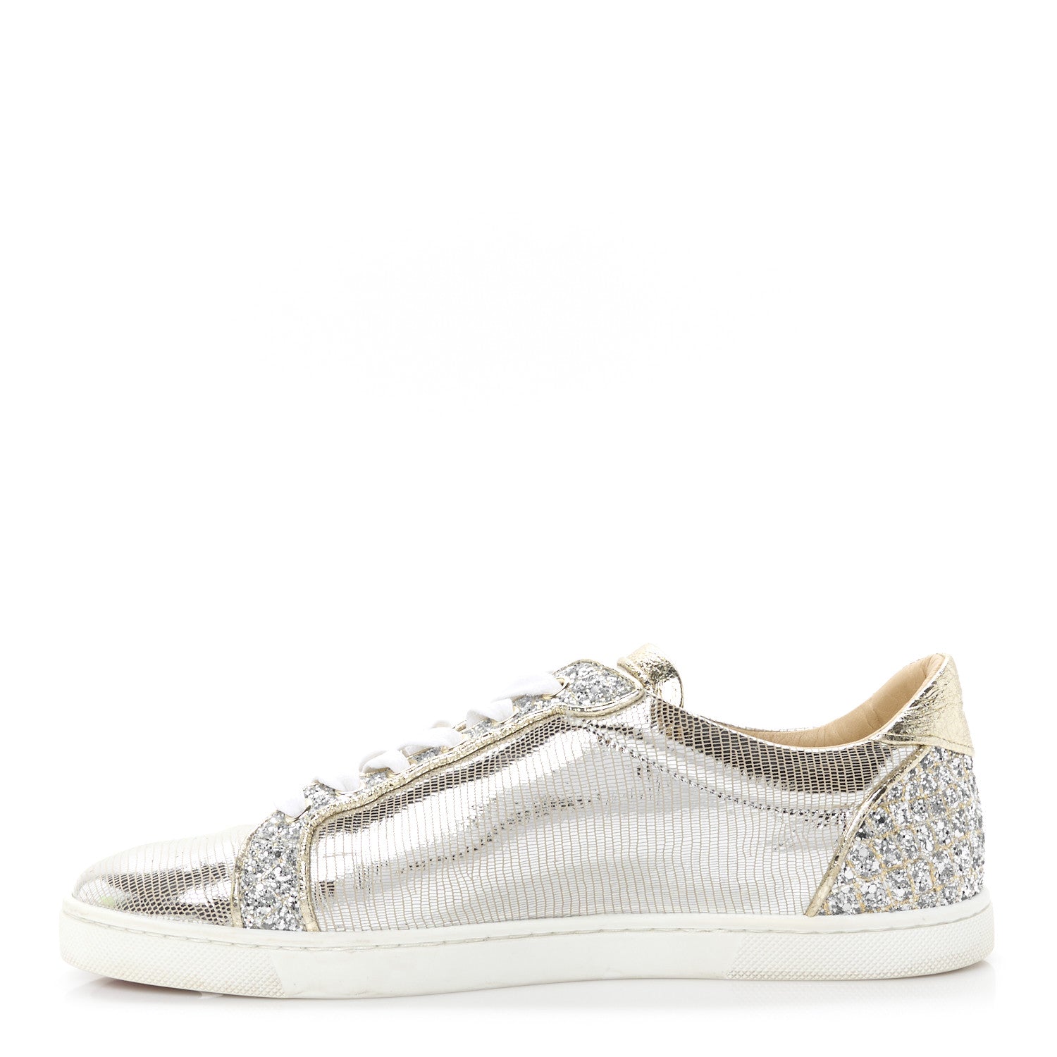Christian Louboutin Glitter Aliglitter Specchio Women Seava Flat Sneakers 39 Silver 1 of 11
