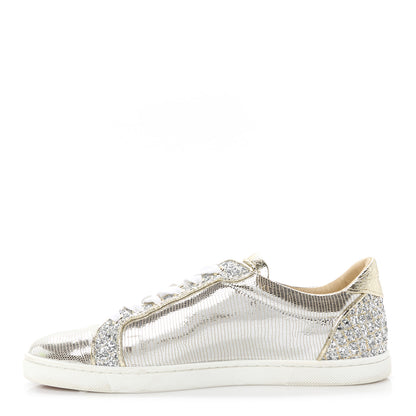 Christian Louboutin Glitter Aliglitter Specchio Women Seava Flat Sneakers 39 Silver 1 of 11
