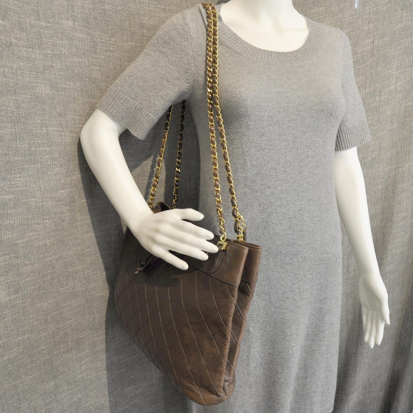 Lambskin Quilted Shoulder Bag Brown