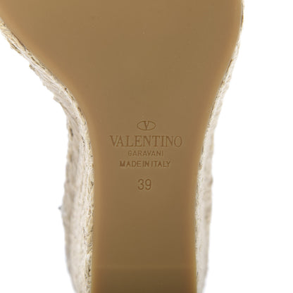 Valentino Garavani Grained Calfskin Rockstud Ankle Strap Espadrille 15/105mm Wedge Sandals 39 Blu Delft Natural 8 of 9