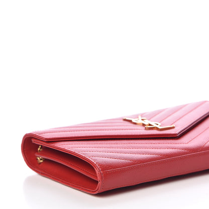 Saint Laurent Grain De Poudre Matelasse Chevron Monogram Chain Wallet Red 5 of 12