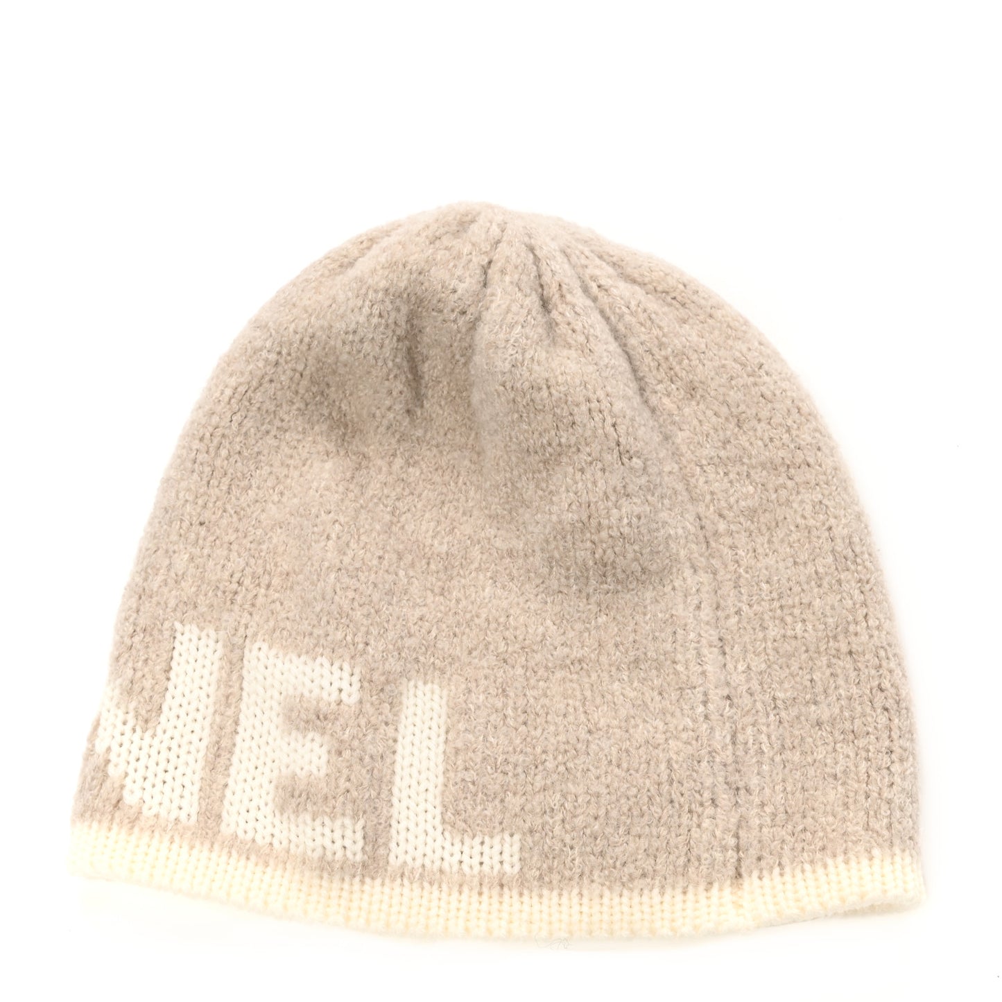 Cashmere Wool Silk Logo Beanie Hat Beige White