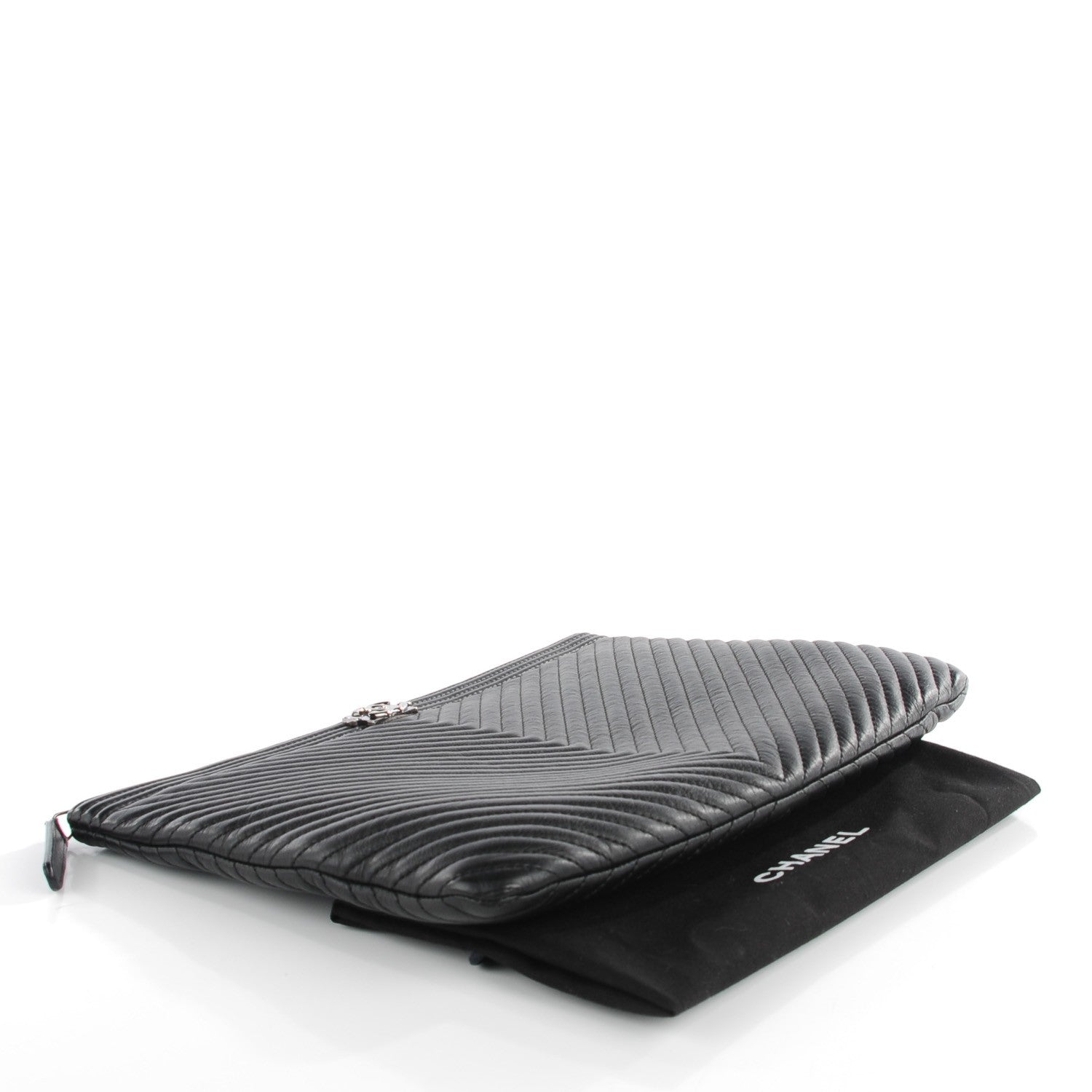 Chanel Calfskin Chevron Large Boy Cosmetic Case Black 4 of 7