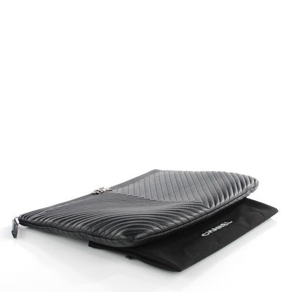 Chanel Calfskin Chevron Large Boy Cosmetic Case Black 4 of 7