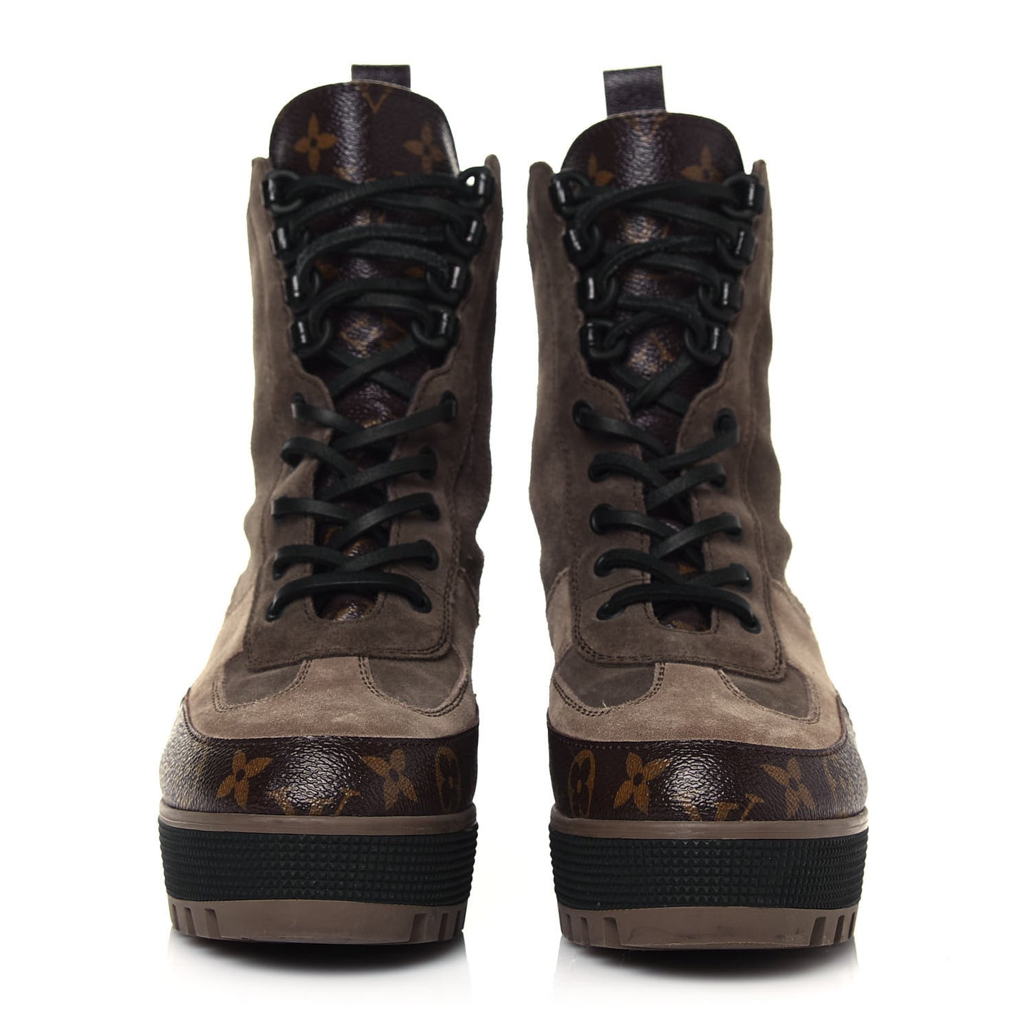 Suede Calfskin Monogram Laureate Platform Desert Boots 39 Taupe