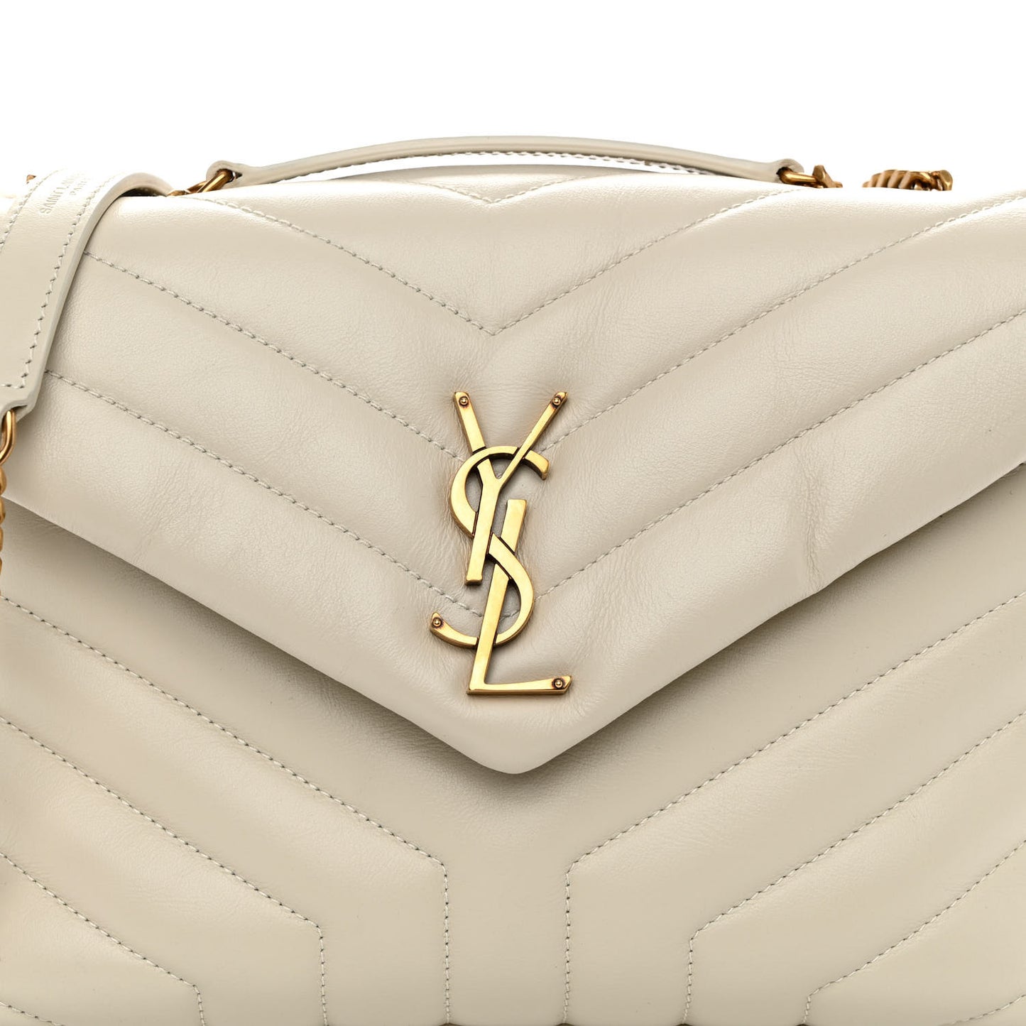 Calfskin Y Quilted Monogram Small Loulou Chain Satchel Crema Soft