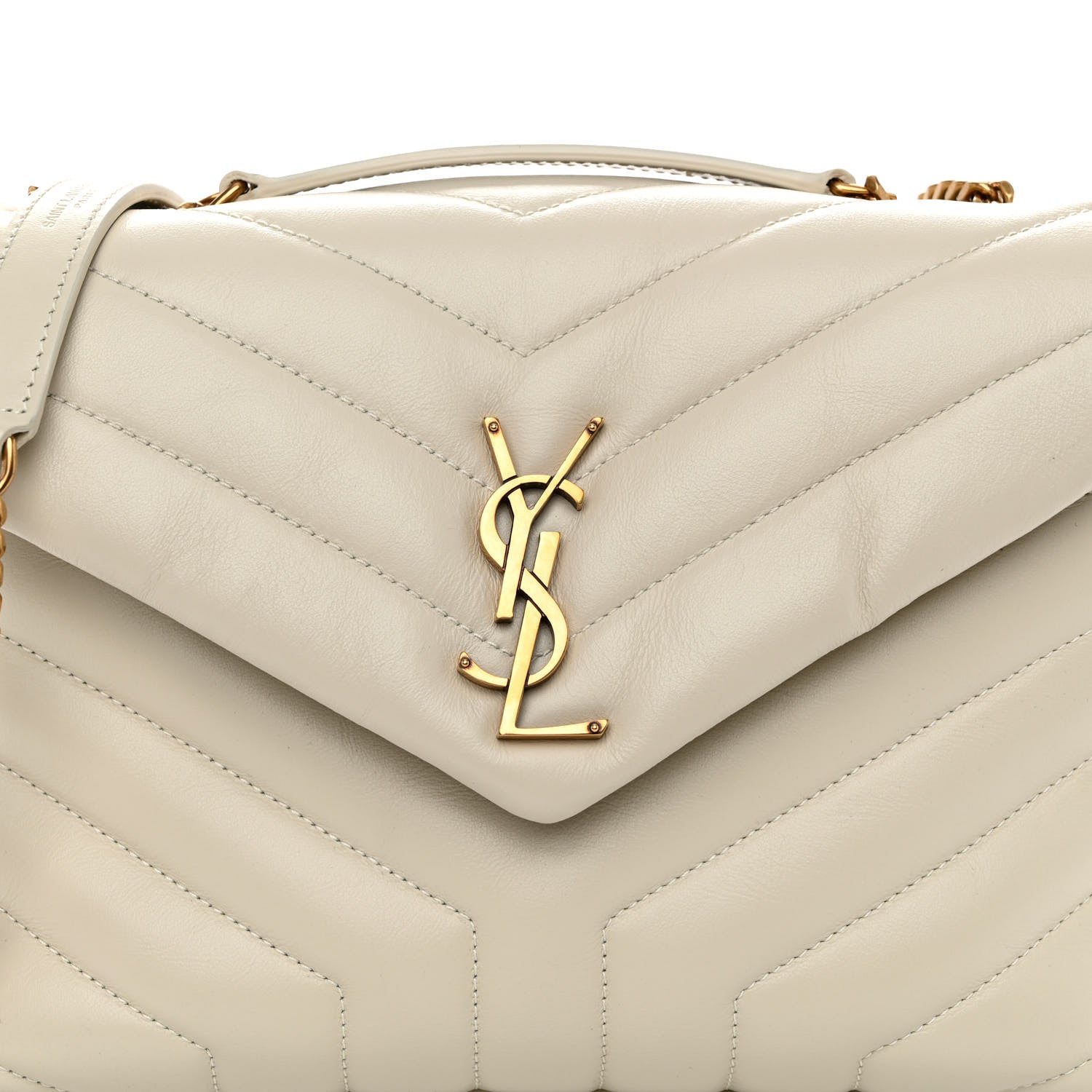 Saint Laurent Calfskin Y Quilted Monogram Small Loulou Chain Satchel Crema Soft 7 of 9