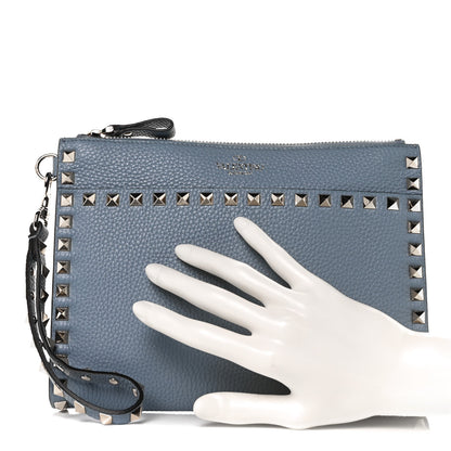 Valentino Garavani Calfskin Rockstud Wristlet Clutch Blue 2 of 8