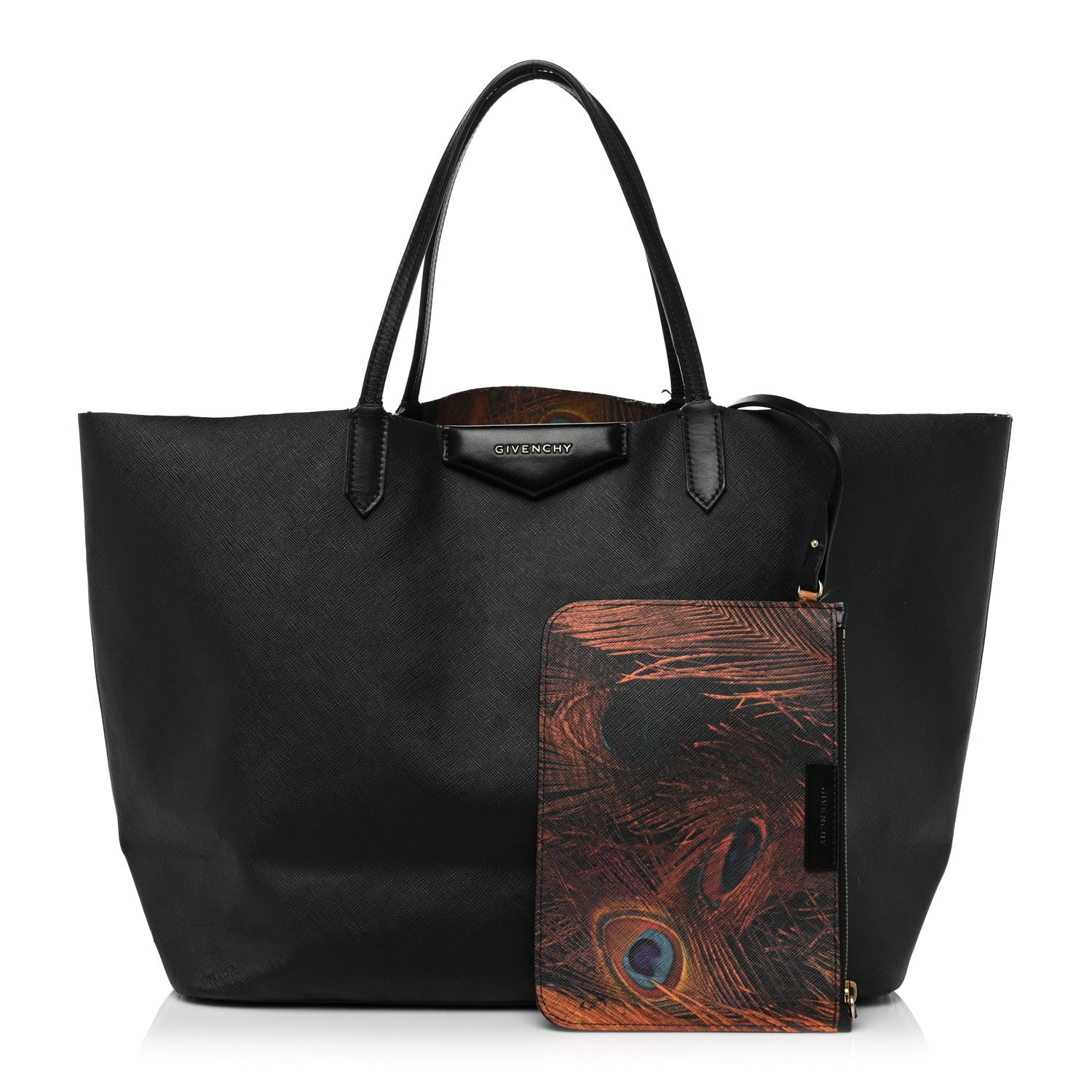 Givenchy Textured Coated Canvas Peacock Print Large Antigona Tote Black 3 of 14
