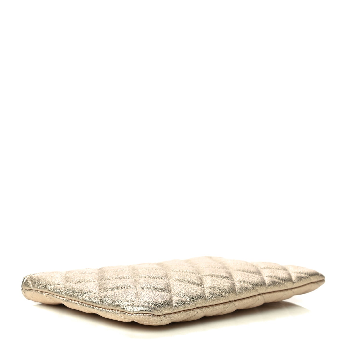 Metallic Lambskin Quilted Cosmetic Case Gold