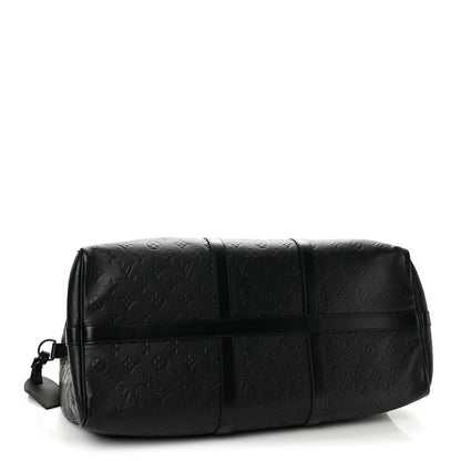 Louis Vuitton Calfskin Shadow Monogram Keepall Bandouliere 50 Black 3 of 9