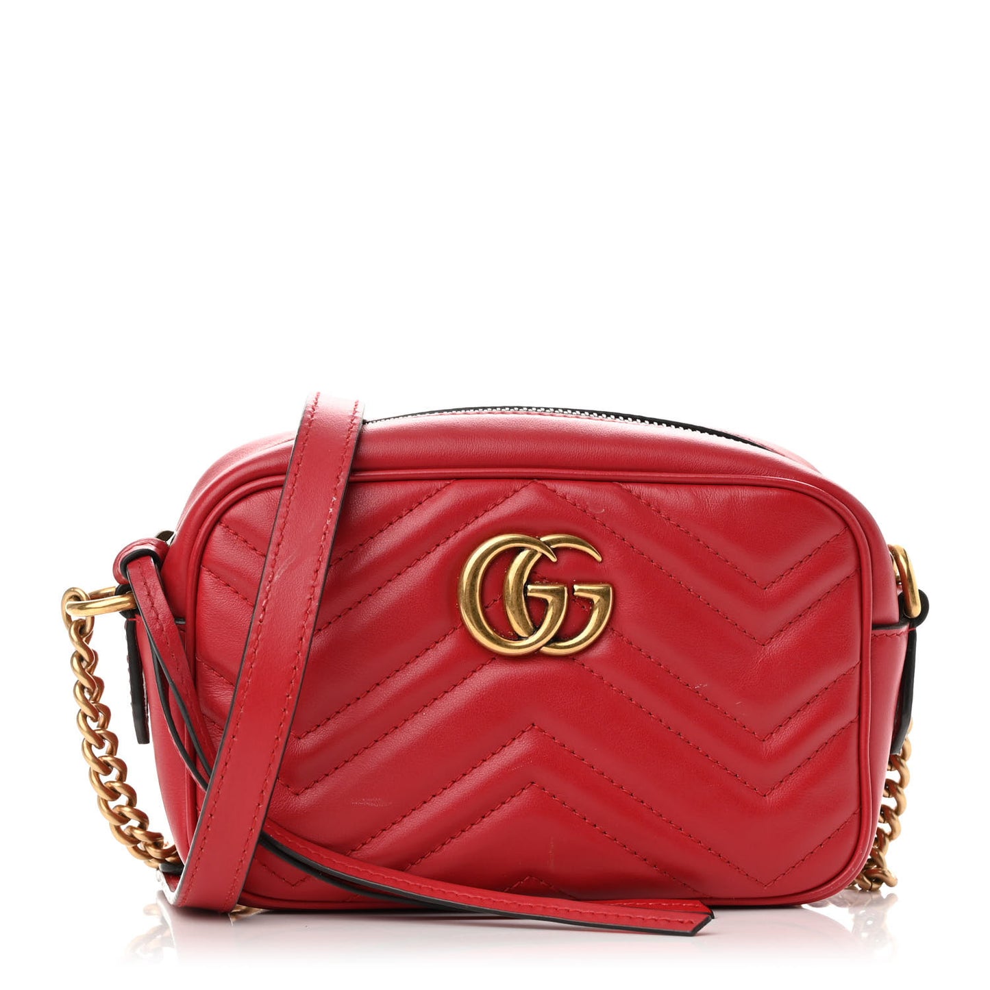 Calfskin Matelasse Mini GG Marmont Chain Shoulder Bag Hibiscus Red