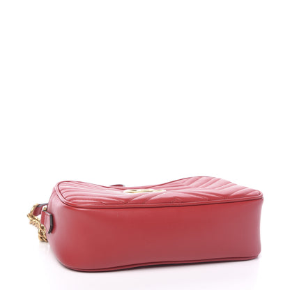 Gucci Calfskin Matelasse Small GG Marmont Chain Shoulder Bag Hibiscus Red 3 of 9