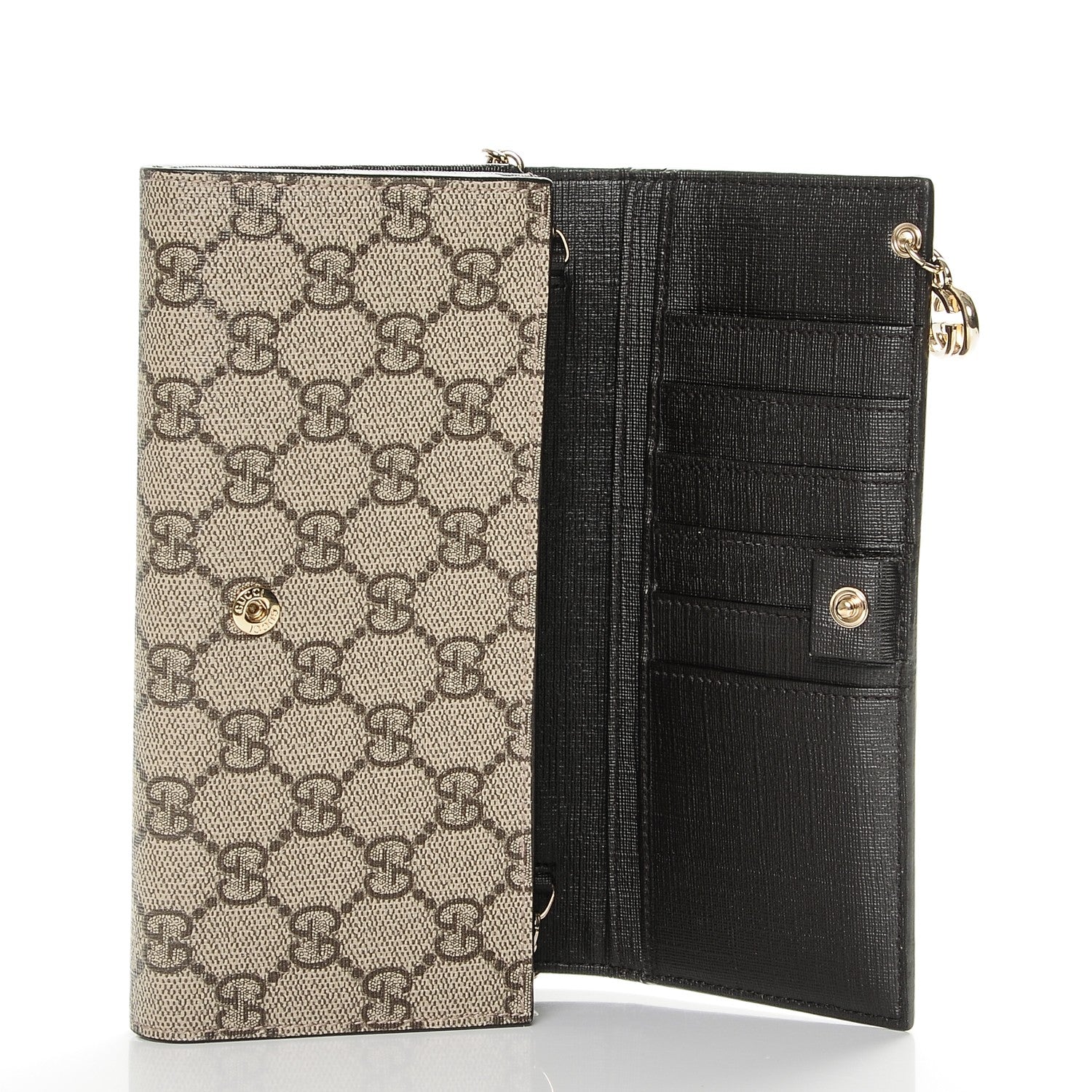 Gucci GG Supreme Monogram GG Pierce Chain Clutch Wallet Beige Ebony Black 6 of 6