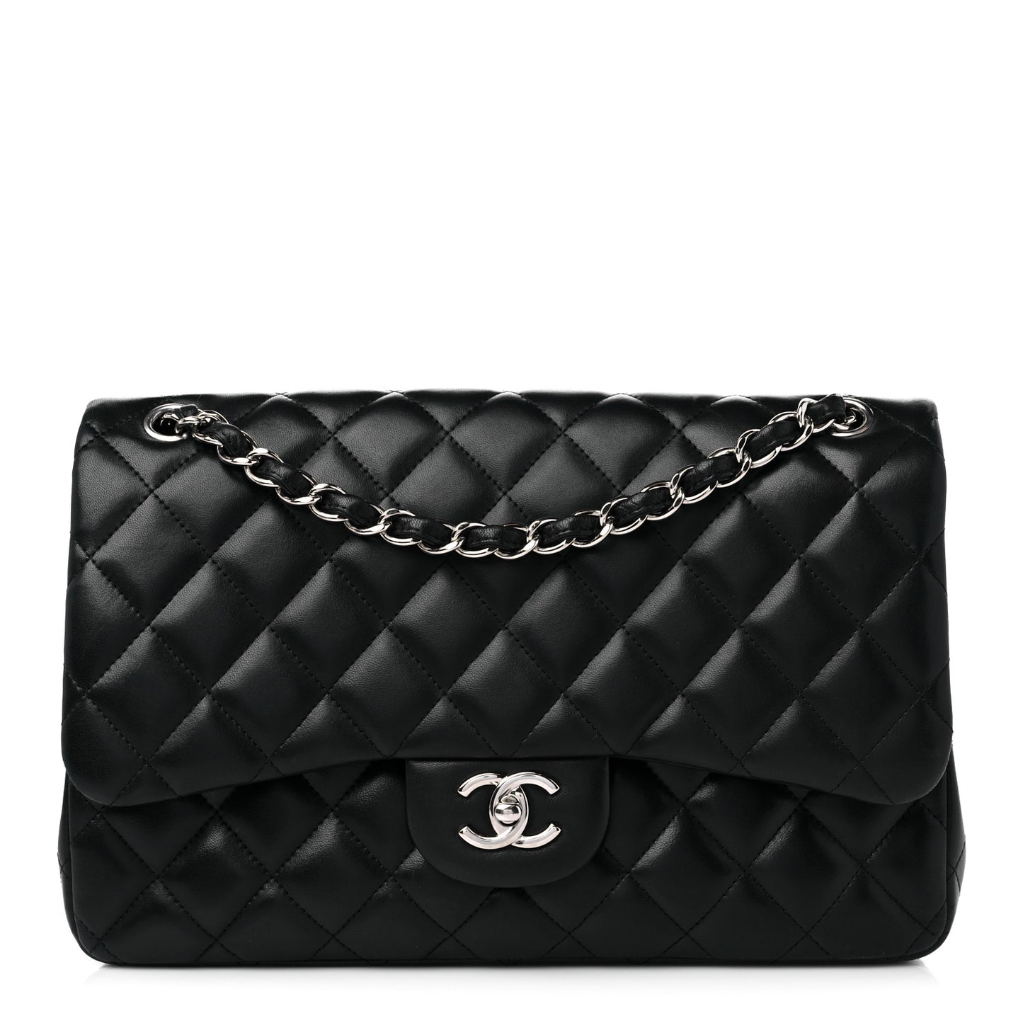 Lambskin Quilted Jumbo Double Flap Black