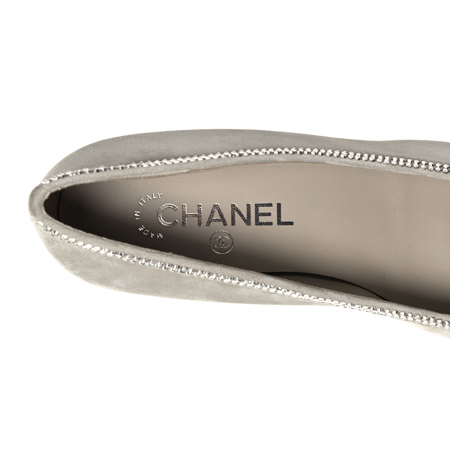 Chanel Suede Calfskin Grosgrain Crystal Star Ballerina Flats 38.5 Gray Black 7 of 9