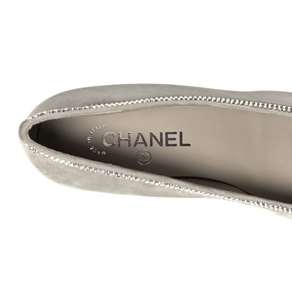 Chanel Suede Calfskin Grosgrain Crystal Star Ballerina Flats 38.5 Gray Black 7 of 9