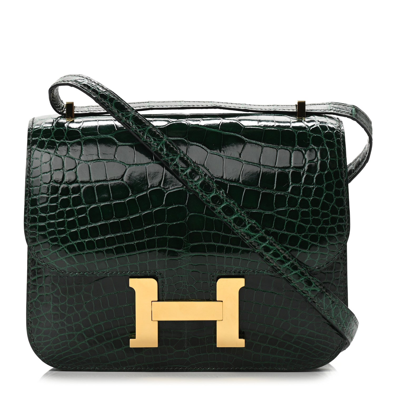 Hermes Shiny Alligator Constance 18 Vert Fonce 1 of 11