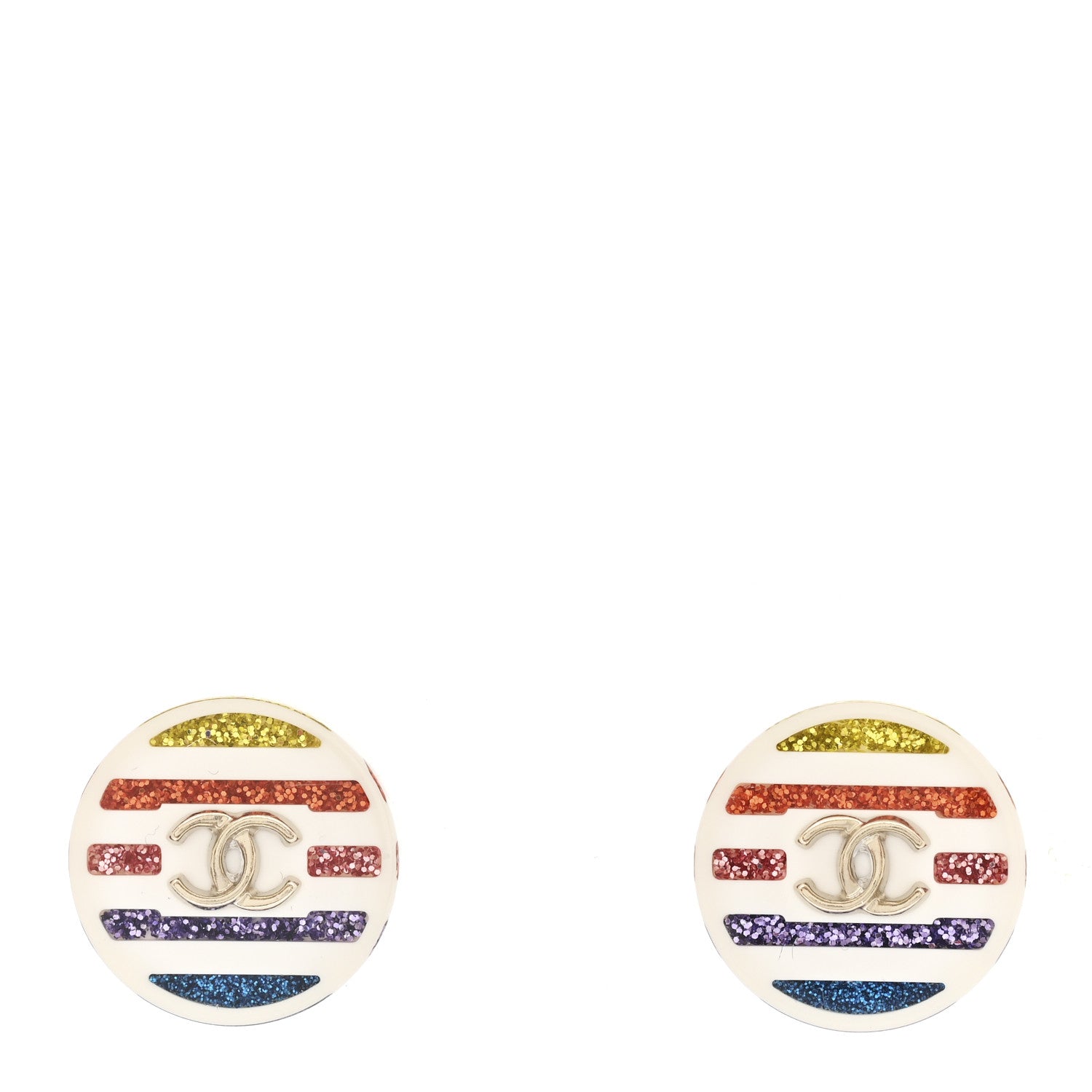 Chanel Resin Crystal CC Earrings White Multicolor 1 of 5