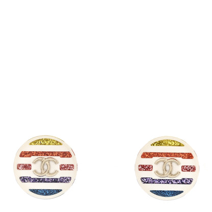 Chanel Resin Crystal CC Earrings White Multicolor 1 of 5
