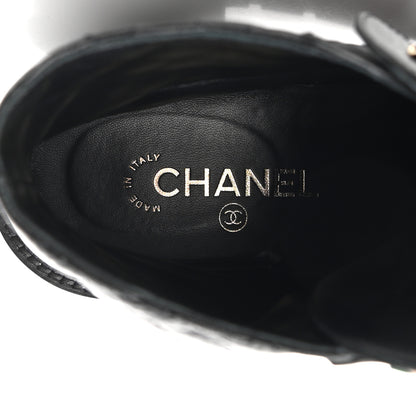 Chanel Shiny Goatskin Calfskin Quilted Lace Up Combat Boots 39.5 Black 7 of 8