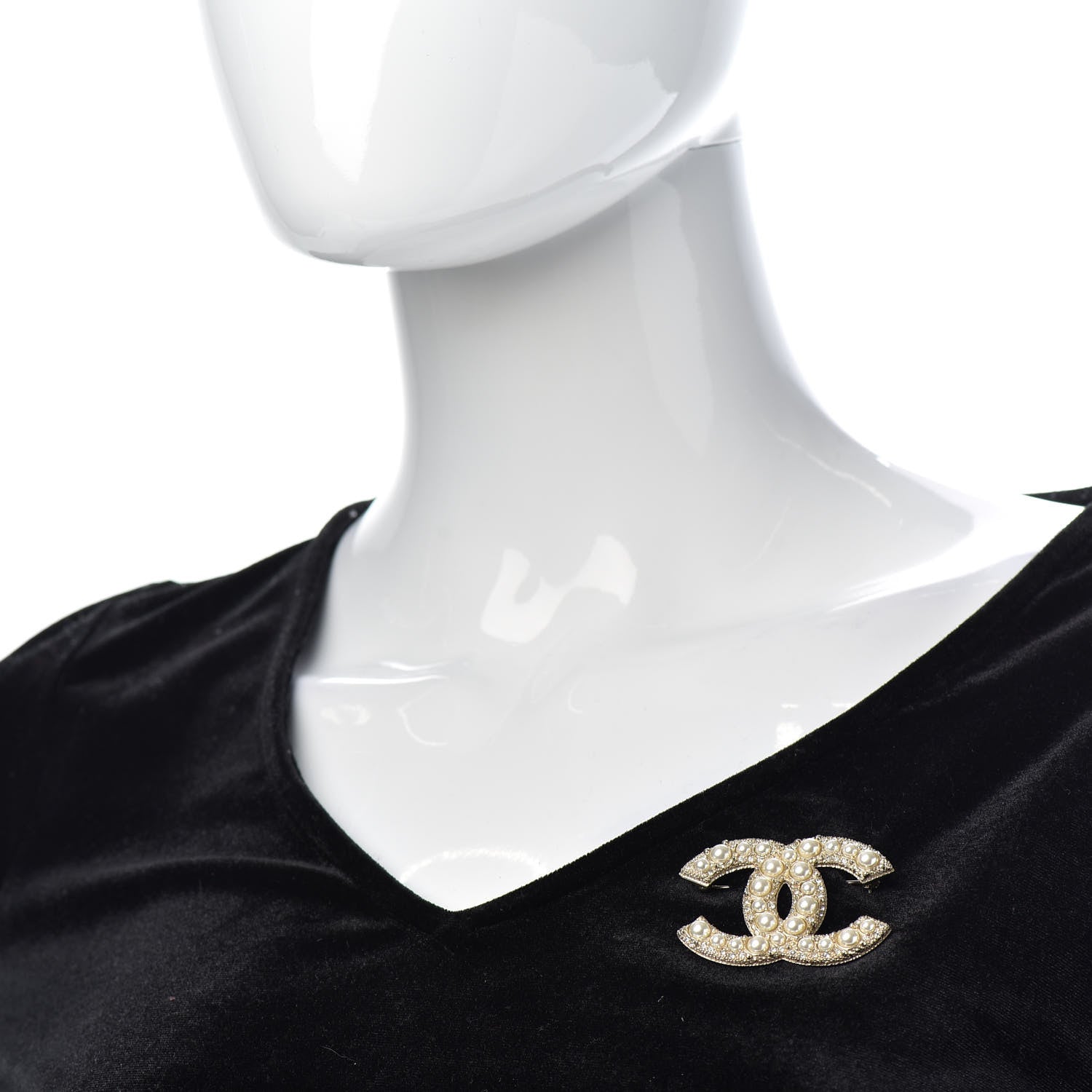 Chanel Pearl Crystal CC Brooch Gold 2 of 4