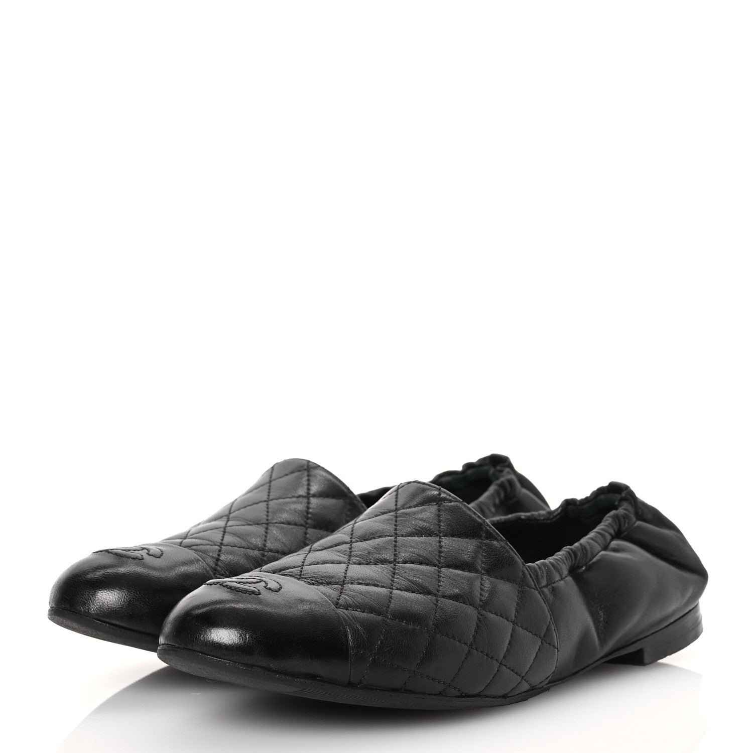 Chanel Lambskin Quilted Elastic CC Loafers 37.5 Black 3 of 13