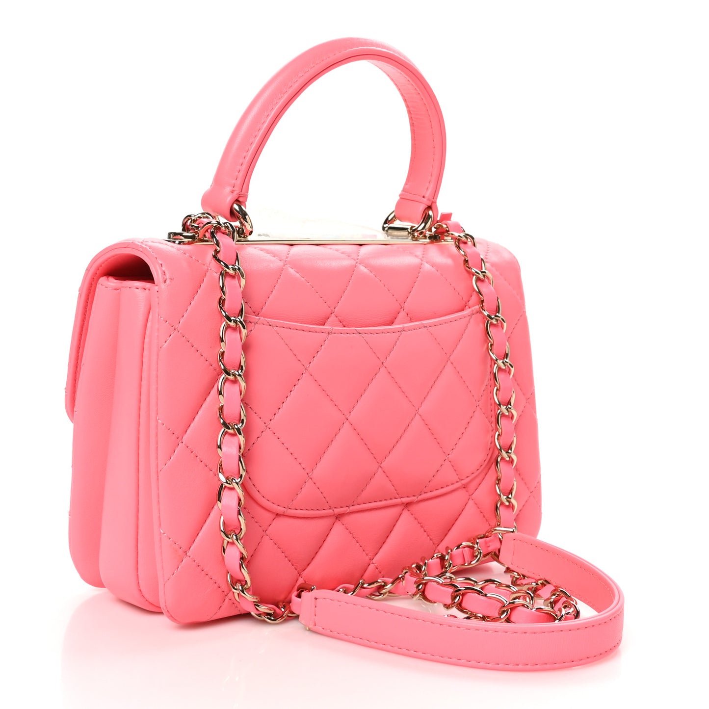 Lambskin Lacquered Quilted Mini Trendy CC Dual Handle Flap Bag Coral Pink