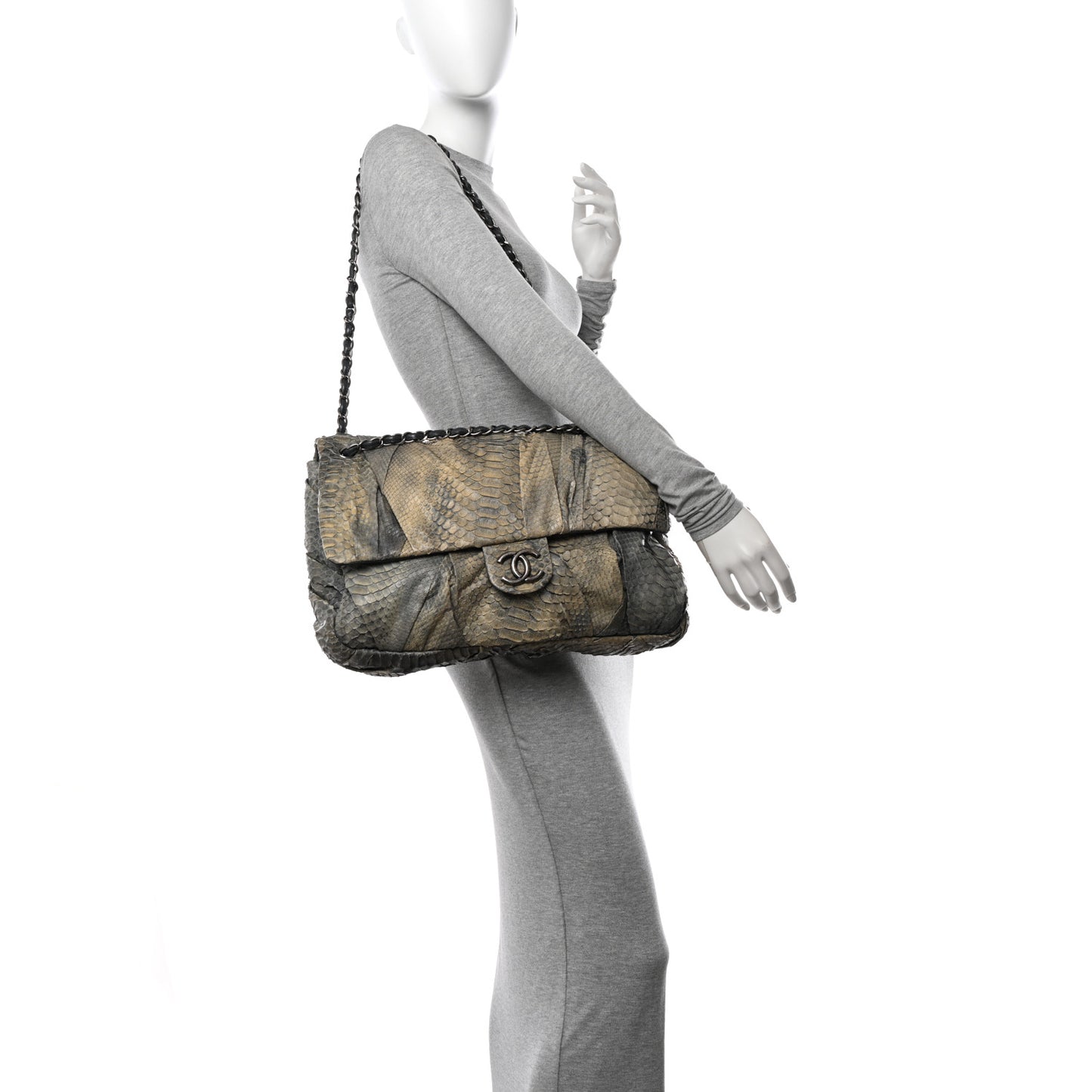 Snakeskin Twisted Maxi Flap Grey