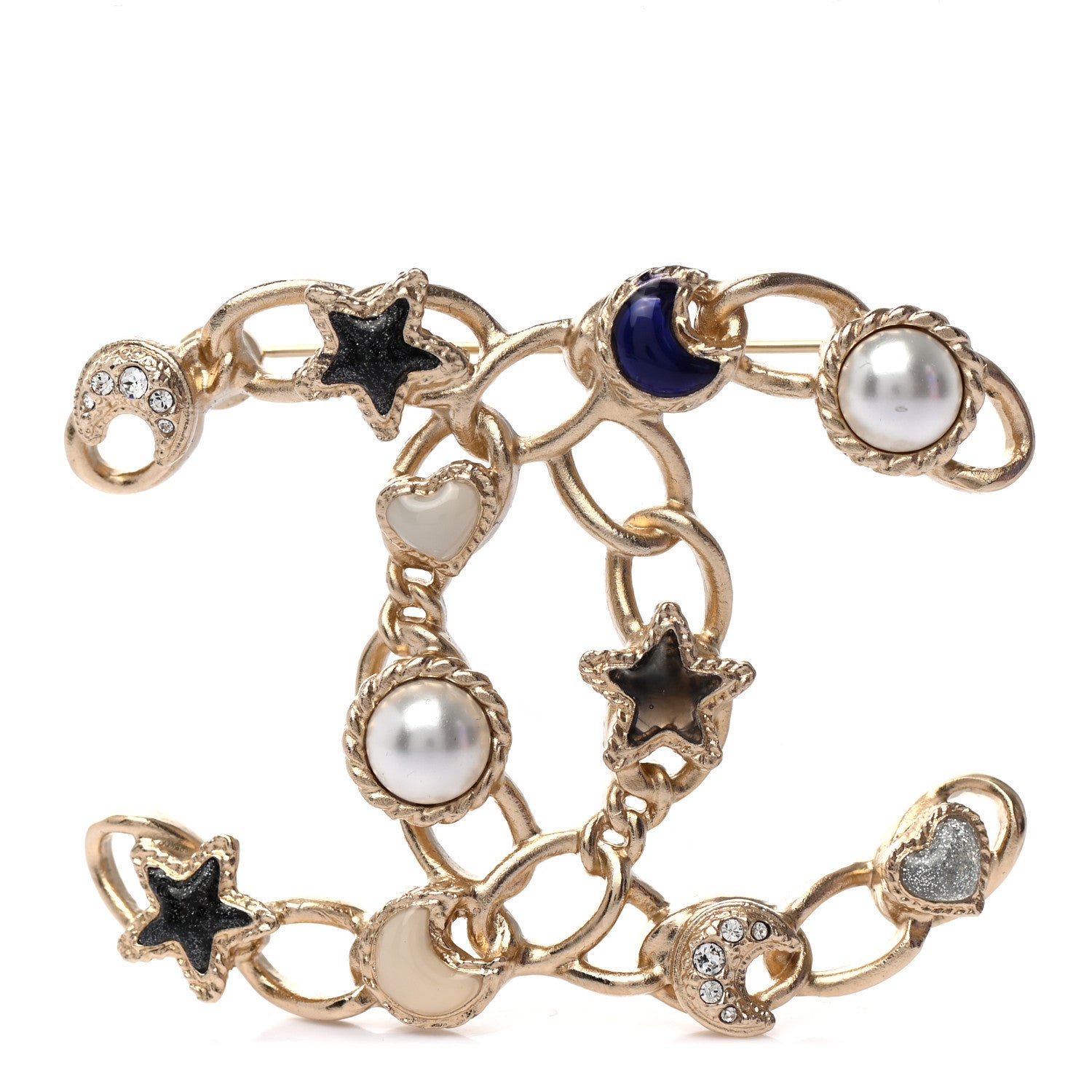 Chanel Pearl Resin CC Brooch Black Gold 1 of 5