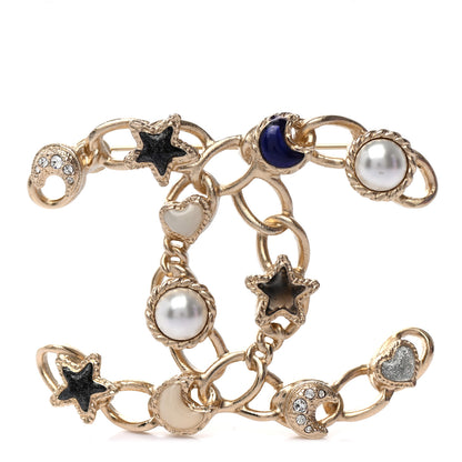 Chanel Pearl Resin CC Brooch Black Gold 1 of 5