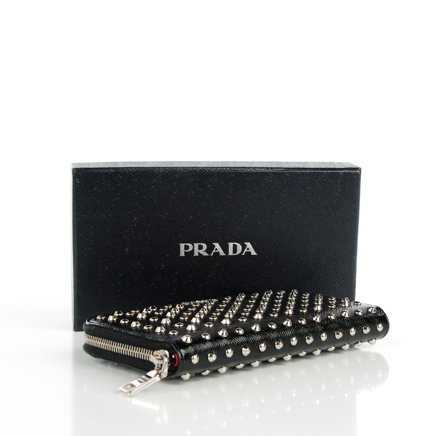 Prada Saffiano Vernice Studded Zip Around Wallet Black 4 of 8