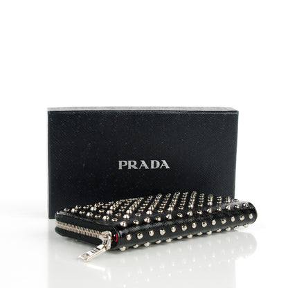 Prada Saffiano Vernice Studded Zip Around Wallet Black 4 of 8