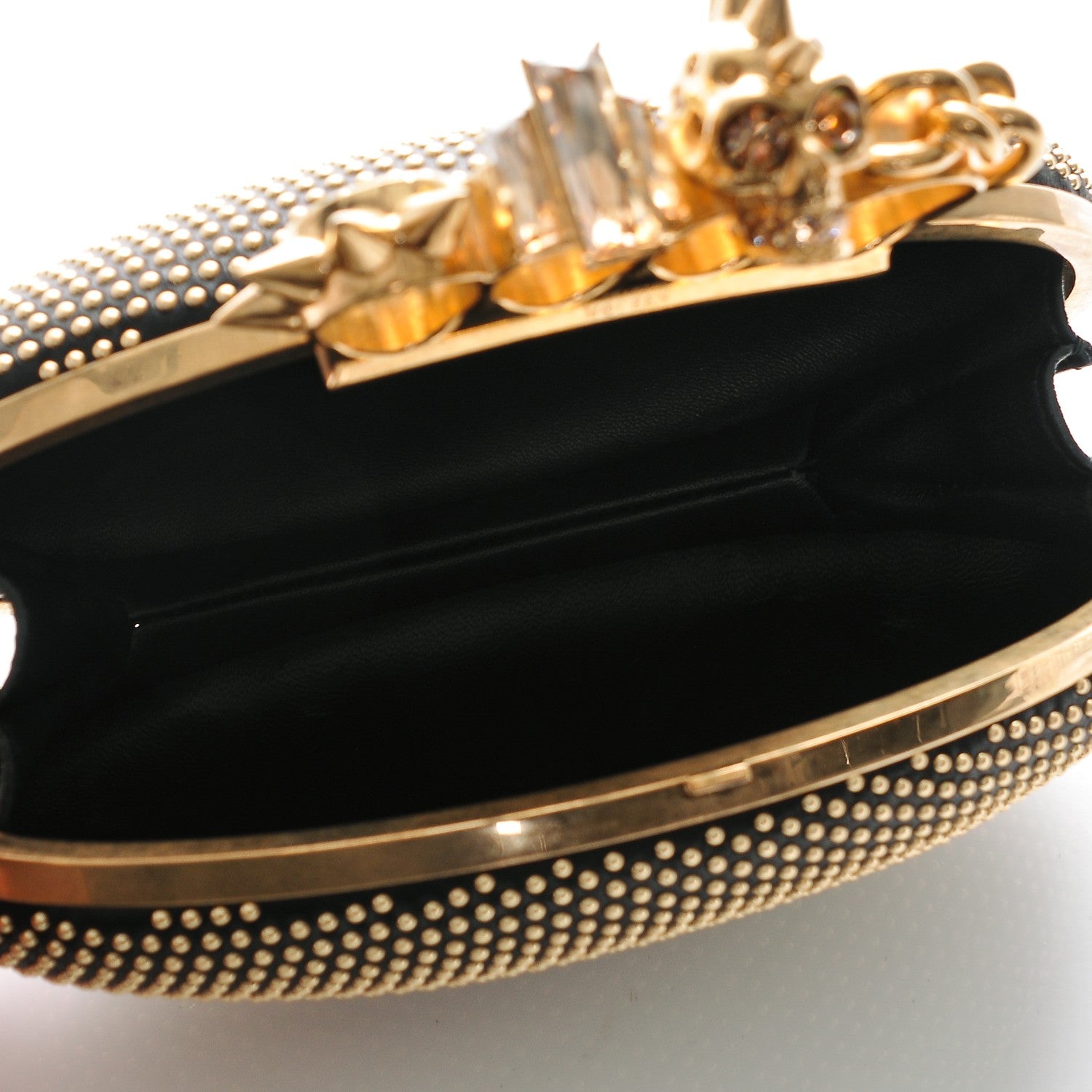 Alexander McQueen Nappa Studded Skull Knuckle Oval Box Clutch Black 6 of 7