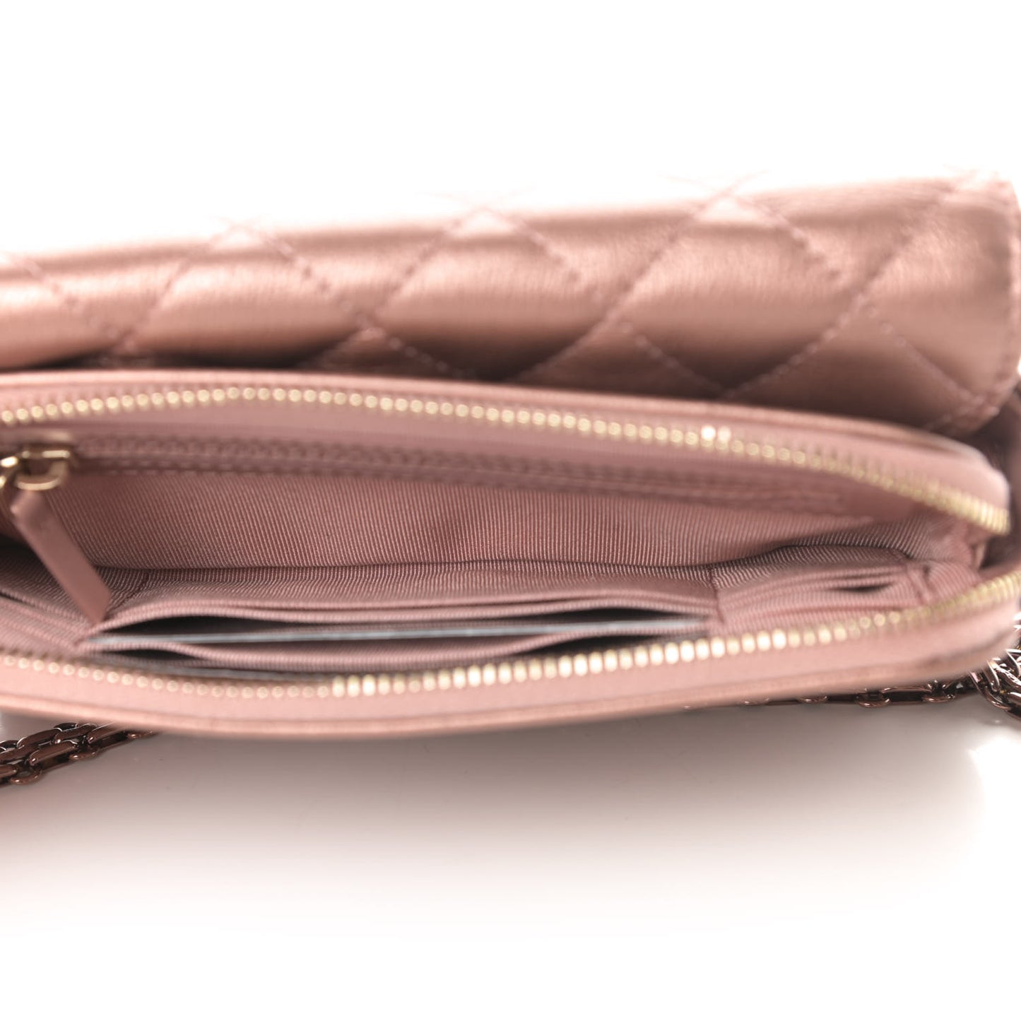 Metallic Grained Calfskin Quilted 2.55 Reissue Phone Holder With Chain Copper