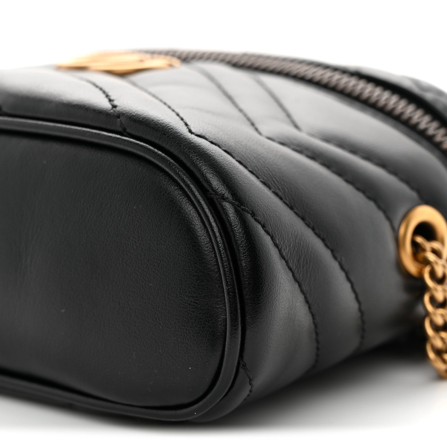 Gucci Calfskin Matelasse Chevron Mini GG Marmont Top Handle Bag Black 10 of 10
